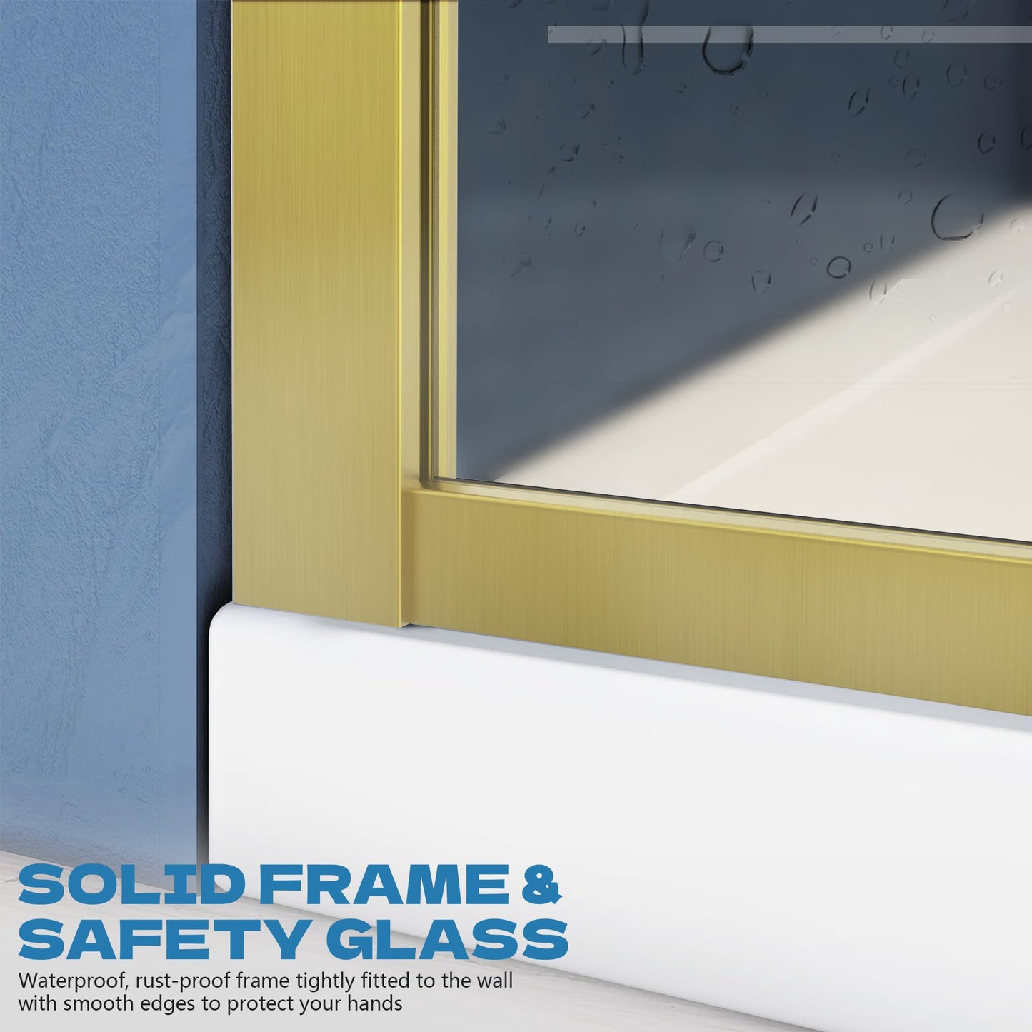 AquivaCoast 34" X 72" Semi-Framed Fixed Shower Screen with Handle, 5/16"(8mm) Thick Clear Tempered Glass Shower Panel, Shower Screen for Walk in Shower with Frame Hardware Kit, Brushed Gold