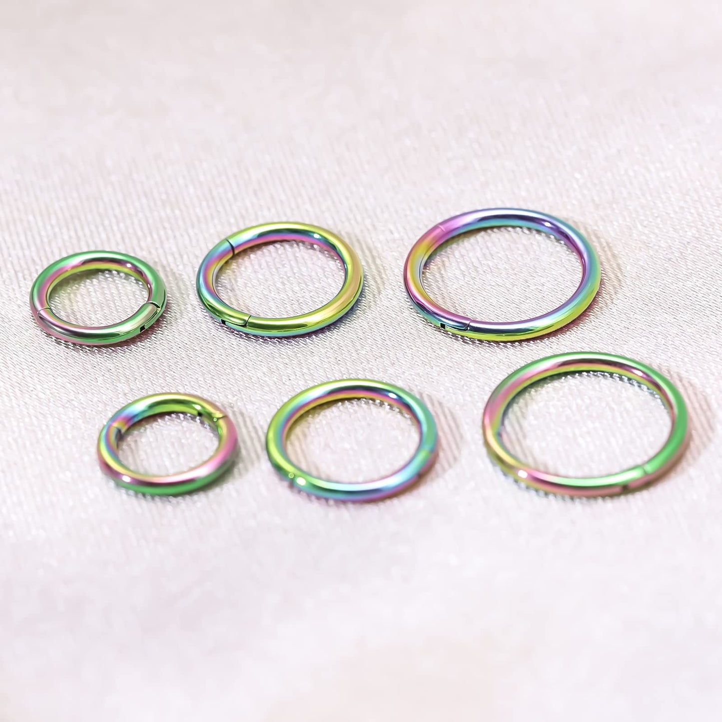 BOGKU 6pcs G23 Titanium Septum Rings 16G Diameter 6mm/8mm/10mm Hinged Nose Ring Hoops for Women Men Cartilage Hoop Earrings Body Piercing Rings Rainbow Lip Rings