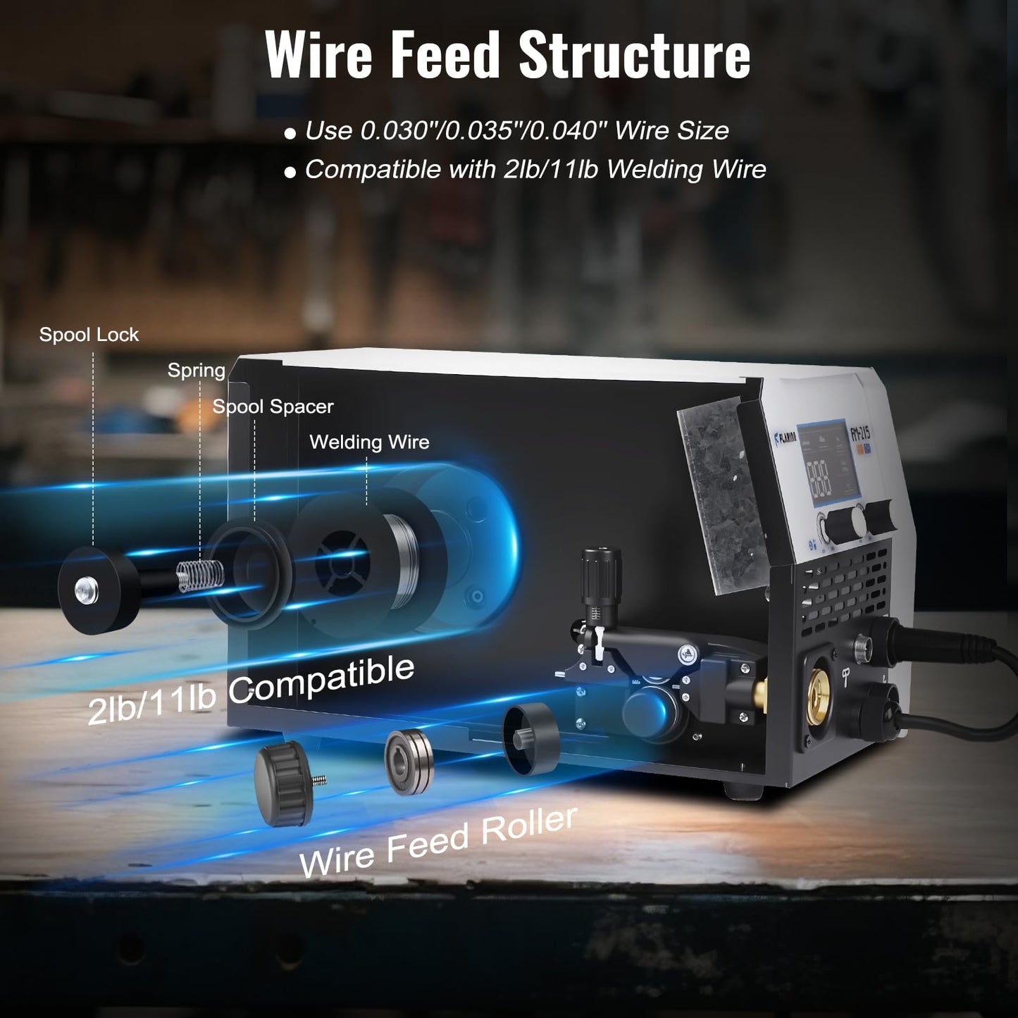 FLARING 215Amp MIG Welder 120V/240V 6 IN 1 Welding Machine Flux Core/Gas MIG/Stick/Lift TIG/Spot welding/Spool Gun Multi-Process Aluminum Welding 2lbs/11lbs Wire Competible LED Display Portable Welder