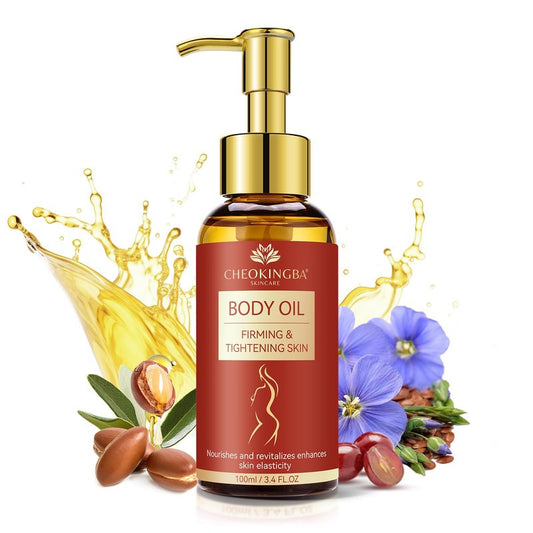 CHEOKINGBA Body Firming Oil: Fast Absorbing Firming & Hydrating Skin Care with Jojoba, Grapeseed & Geranium Oils, Vitamin E | 3.4 Fl Oz Moisturizing Treatment Oil for Tightening After Shower