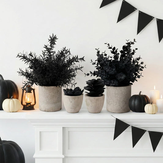 ALAGIRLS 4 Packs Fake Plants Small Artificial Plants Indoor Black Eucalyptus Rosemary Succulents Plants Potted Faux Plants for Home Indoor Office Bathroom Living Room Decor