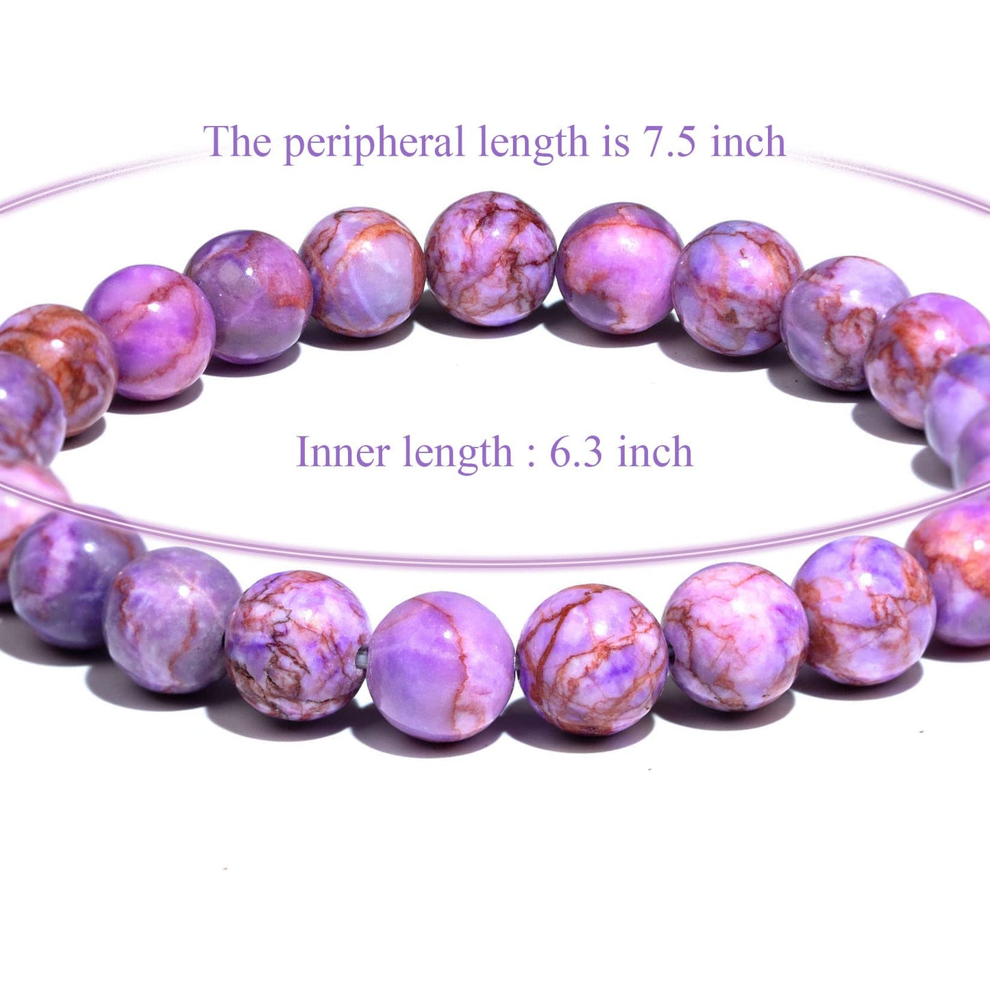 DAZCOLO 8mm Natural Gemstone Stretch Bracelet, Handmade Unisex Crystal Bracelets for Meditation, Yoga, Spiritual Healing & Positive Energy (Purple Turquoise Magnesite)