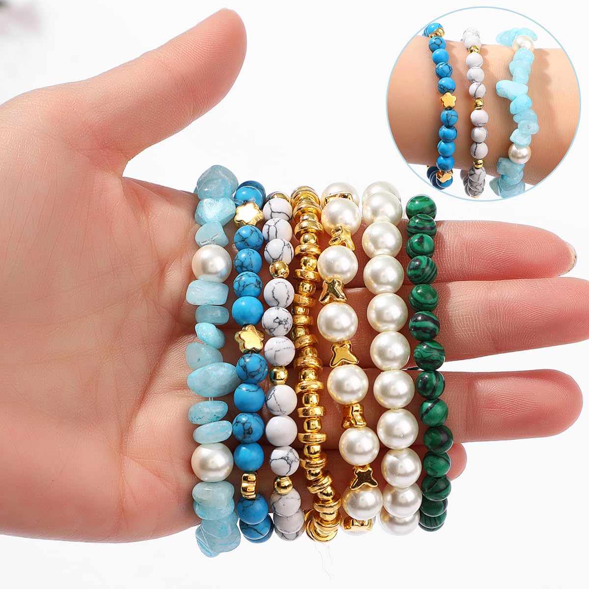 2100Pcs Jewelry Making Kit for Adults Women with Pearl Bead Crystal Beads Shell & Turquoise, 20 Colors Beads with Gold Bead Beading Kit for Bracelets, Necklace, Ring DIY Crafts Jewelry Making Kit
