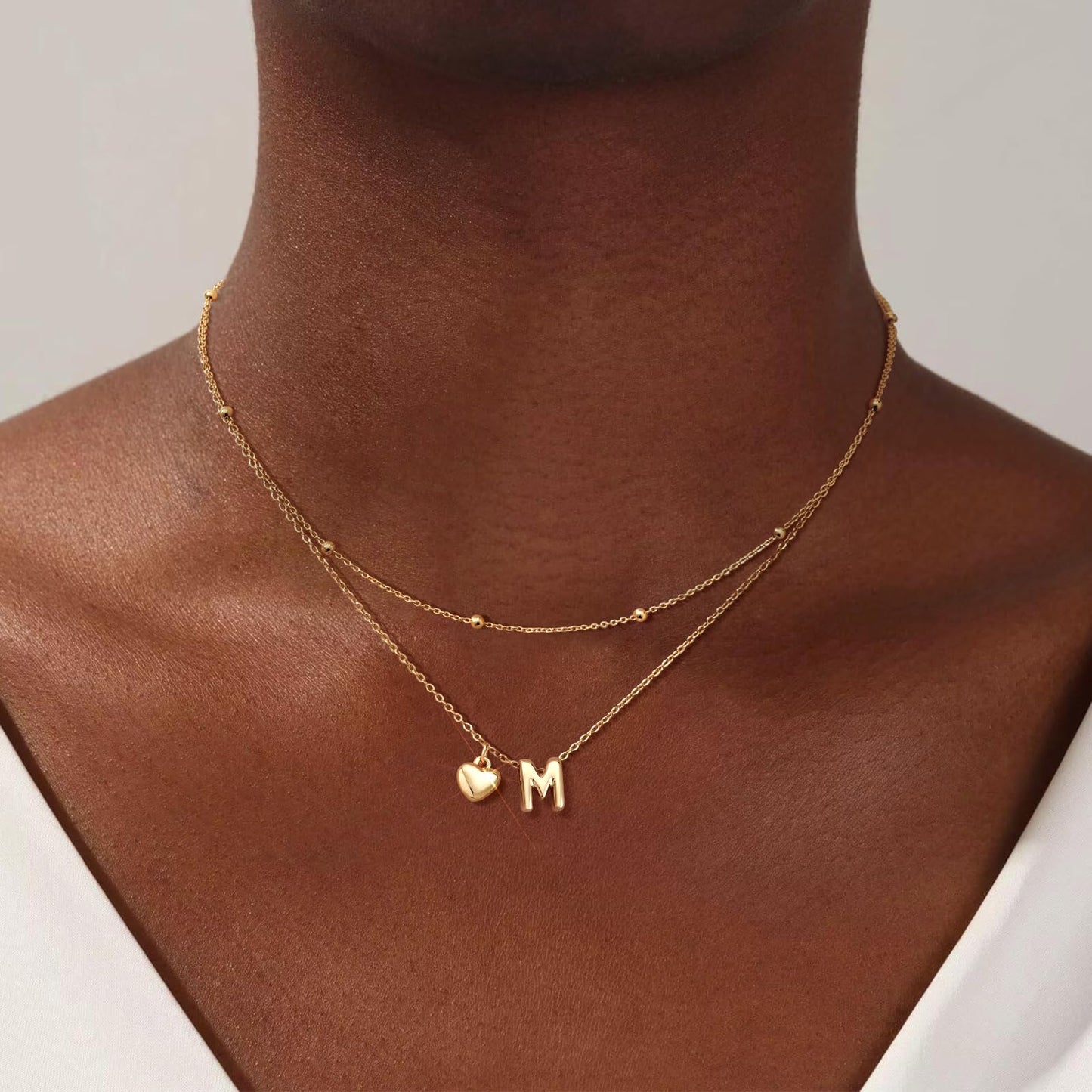 adoyi Gold Heart Initial Necklaces for Women Hers Dainty 14K Gold Plated Heart Layered Letter N Pendant Necklace Stack Trendy Jewelry Birthday Valentines Gifts for Women Jewelry