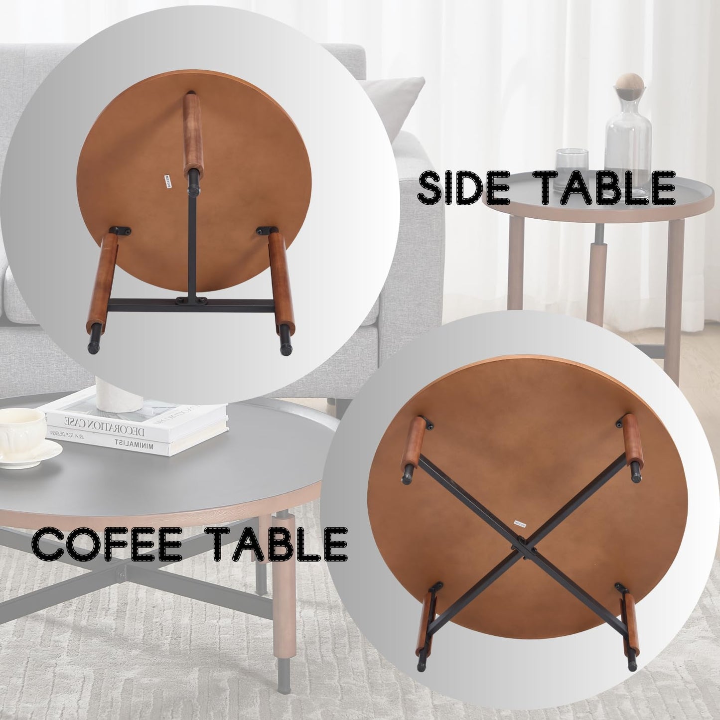 LukeAlon Modern Round Coffee Table for Living Room - Circle Wooden Table Top with Black Cross Legs Base, Rustic, Vintage, Easy Assembly, Black(31" D x 31" W x 13.5" H)