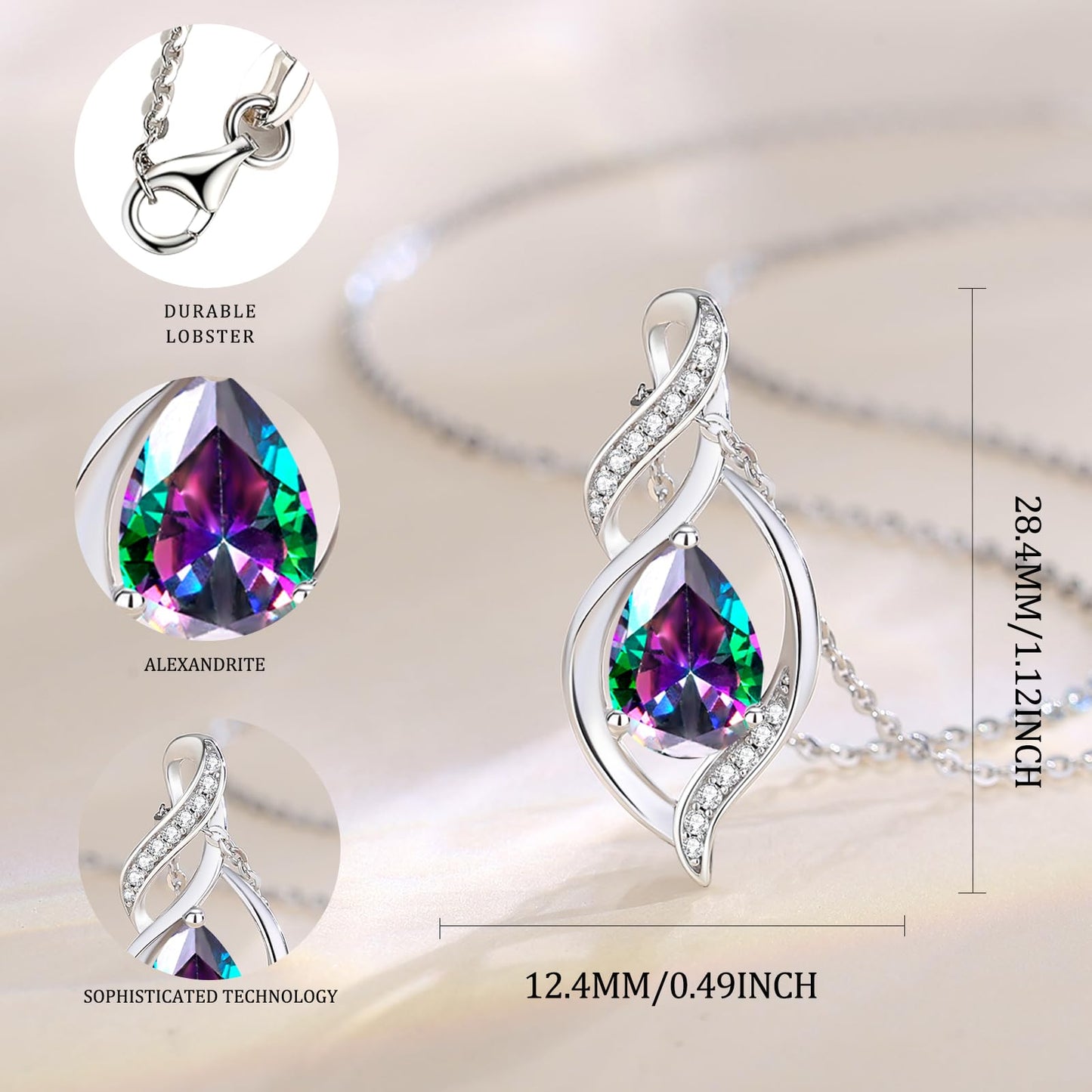 FANCIME June Birthstone Necklace for Women Alexandrite Teardrop Necklace Sterling Silver Infinity Love Birthday Gifts for Mom Women, 16"+2" Inches