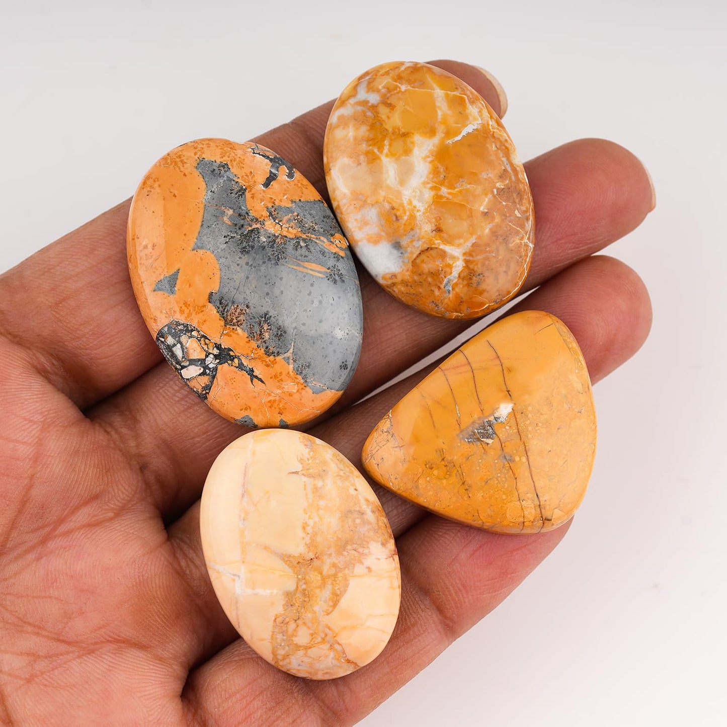 CRYSTALINES 4pcs Natural Maligano Jasper Gemstone Cabochon, Wholesale Polished Stones, DIY Crafting-Jewelry Making, Bulk Loose Lapidary Crystals Supplies, Wire Wrapping, Gem Collection