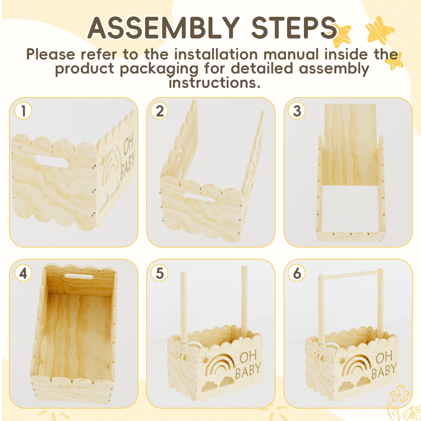 BPMFDTNL Wooden Baby Shower Crate Closet, Wooden Baby Shower Crate Closet, Boys and Girls for Baby shower wooden basket Gifts, Welcome Baby Gifts, Suitable for Pregnancy Glfts for New Parent