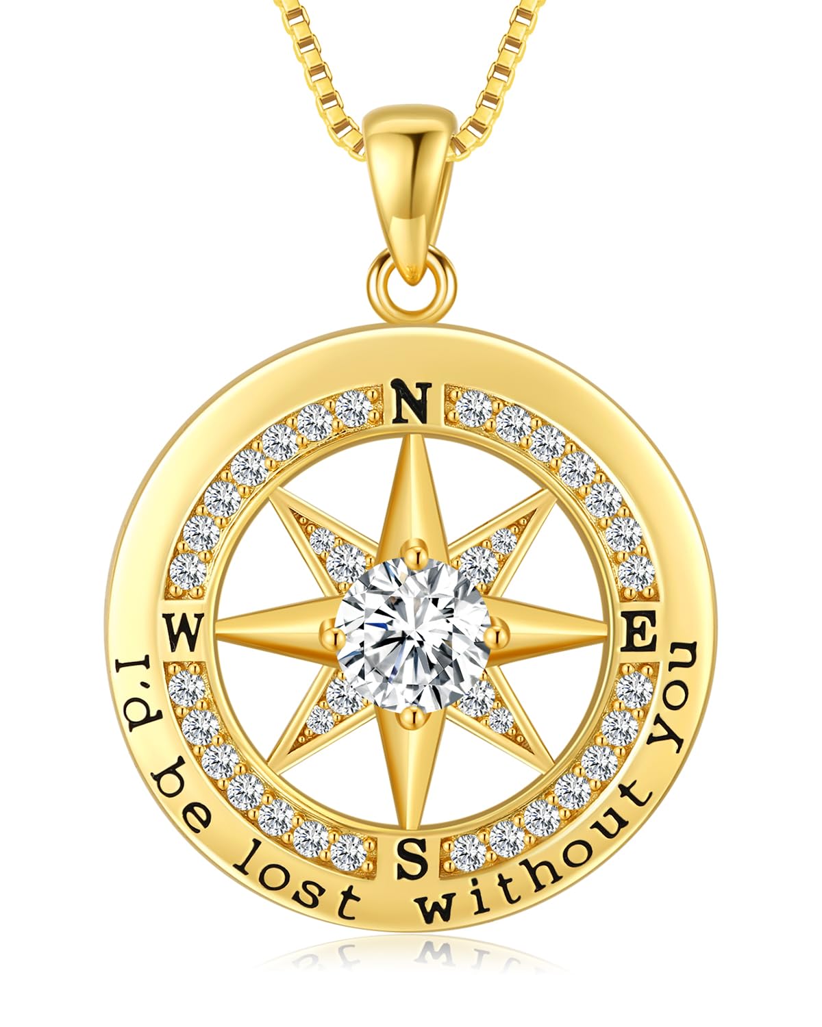 S925 Necklace Gift for Wife |Compass Jewelry |Women Anniversary |Sterling Silver |Girlfriend Birthday Necklaces for Her Valentines |I'd be Lost without You |Jewel 18K Gold Apr 04