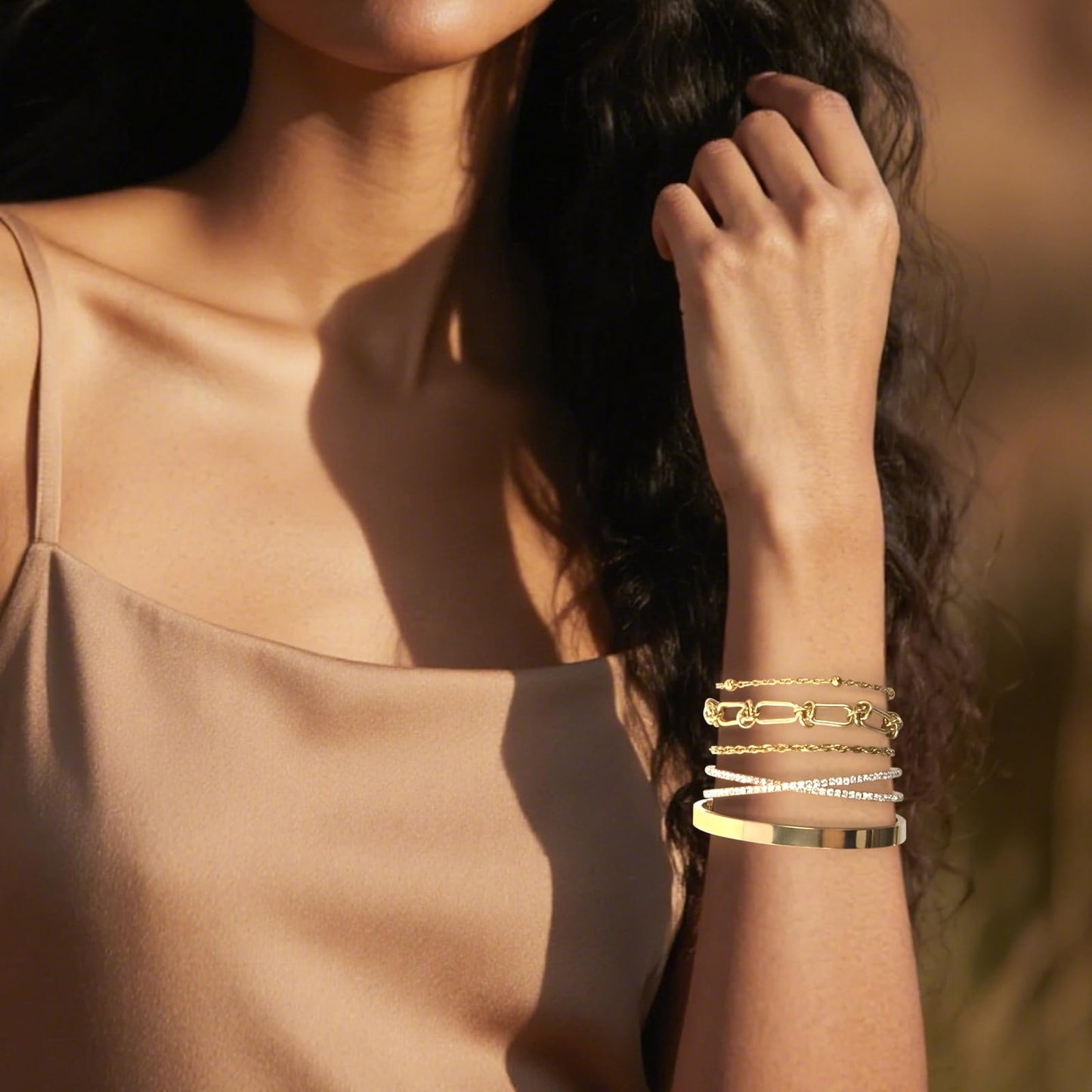 Gold Bracelets for Women, Exquisite 18K and 14K Real Gold-Plated Bracelet Stacking Sets, Waterproof Cuban Chains, Paperclip Chain , Cuff Bangles, Non Tarnish,Jewelry Gifts for Women (18Kzuan5)