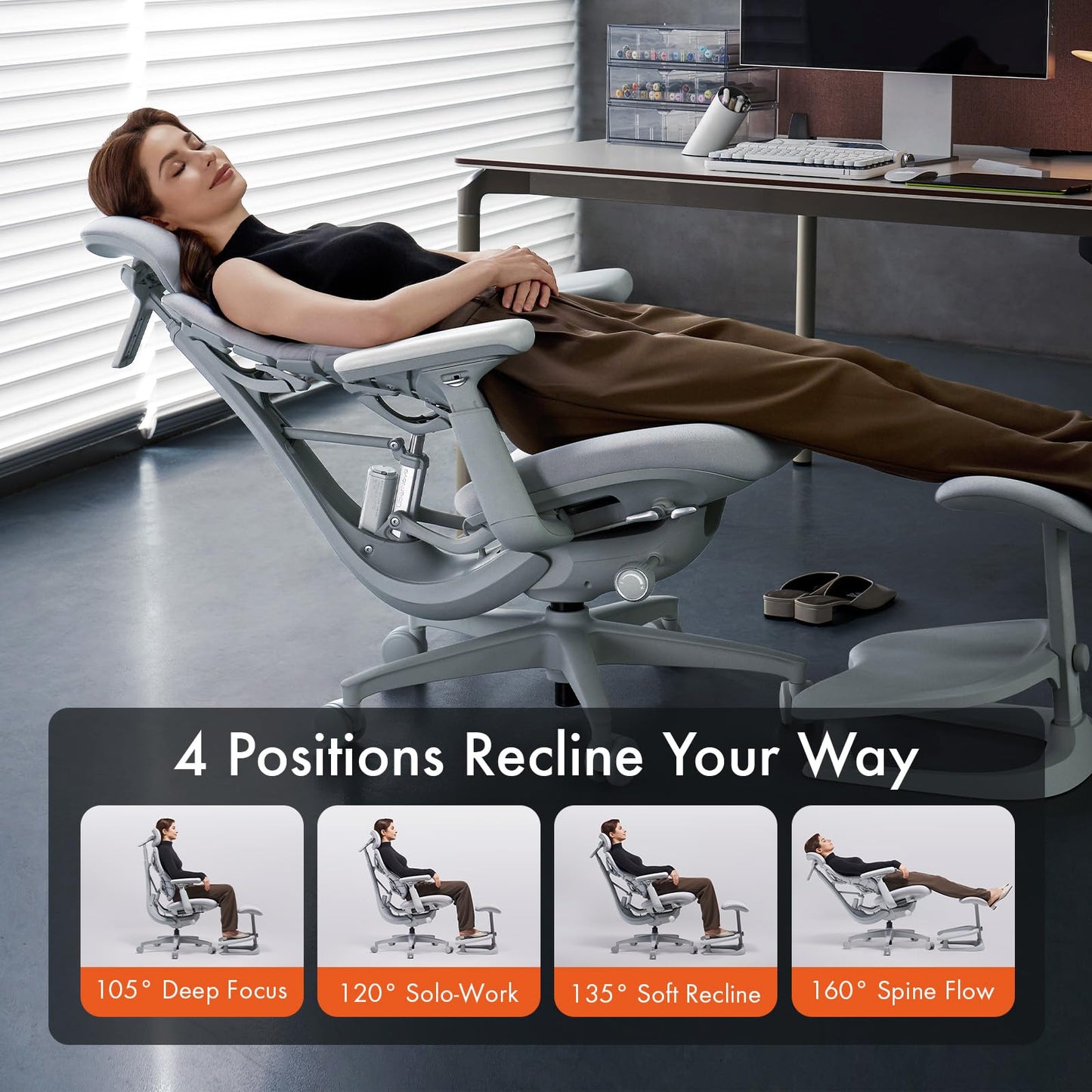 LiberNovo Dynamic Ergonomic Desk Chair + Footrest + Extra Rechargeable Power Pack Bundle - Comfy Home Office Chair with Adaptive Lumbar Support, 160° Recline & Built-in Spine Stretch, Black+45cm