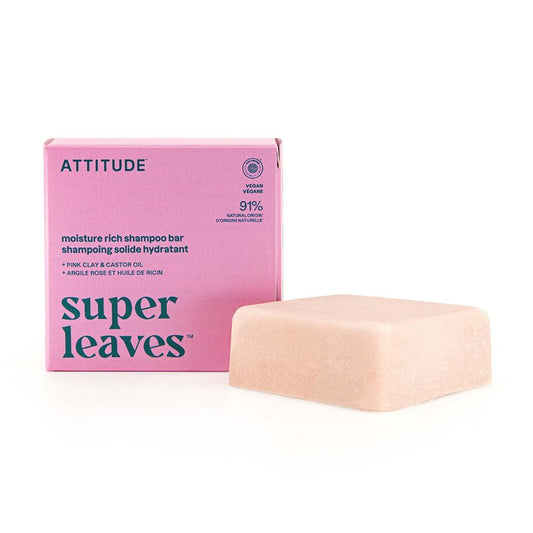 ATTITUDE Moisture Rich Shampoo Bar, Natural Origin, for Ultra Dry and Damaged Hair, Castor Oil & Pink Clay, EWG Verified & Clean ingredients, Vegan, Coconut & Wild Berries Scent, 4 Oz