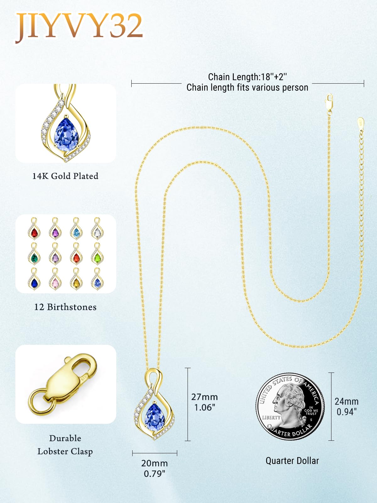JIYVY32 Blue Topaz Infinity Necklace for Women December Birthstone Necklaces 14k Gold Plating Anniversary Birthday Gifts for Wife Her Mom Girlfriend Birthstone Jewelry Gifts for Women