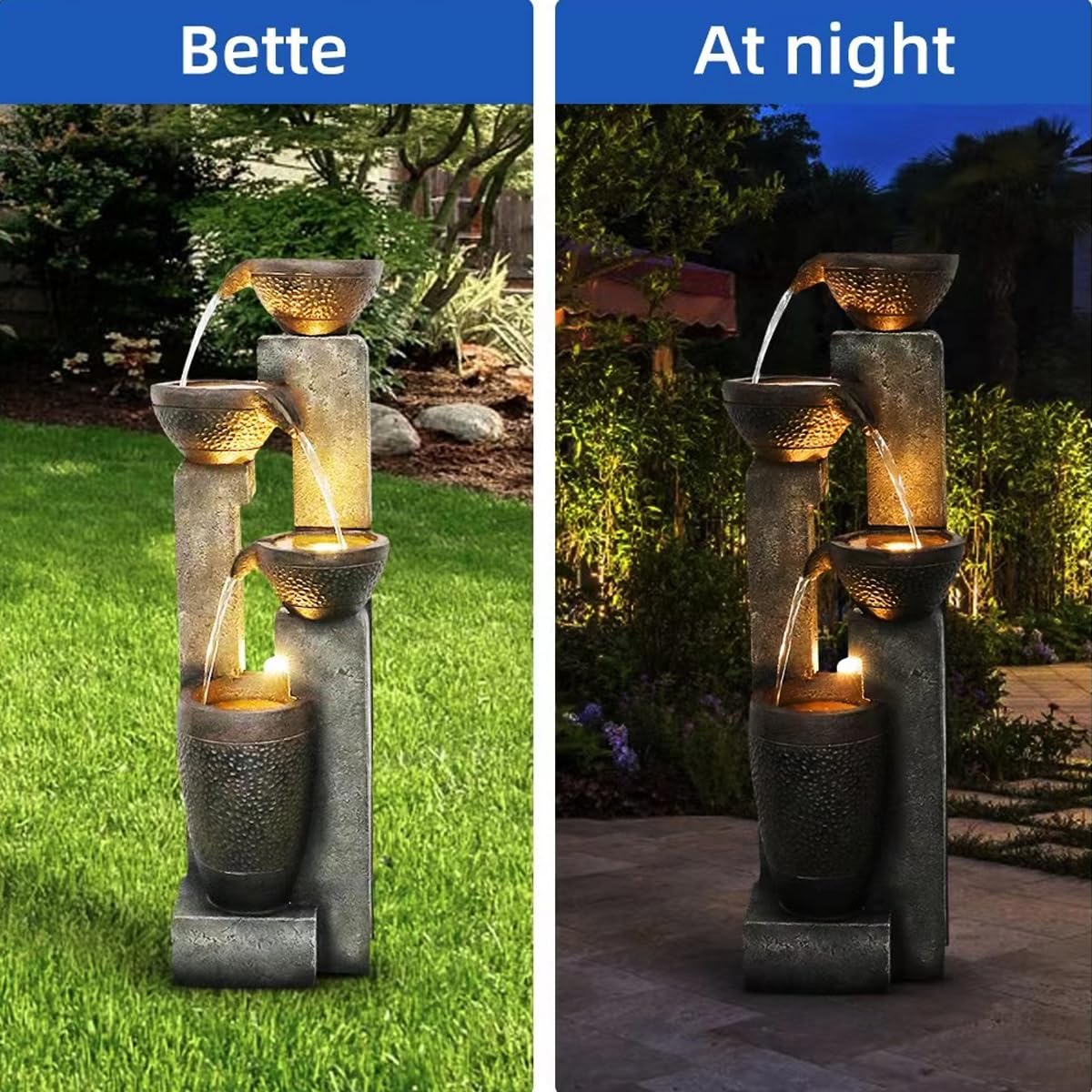 Hamiedun 40''H 4-Tier Outdoor Garden Water Fountain Decor, Resin Fountain for Garden, Floor Patio, Deck, Porch, Backyard and Home Art Decor (40inch)