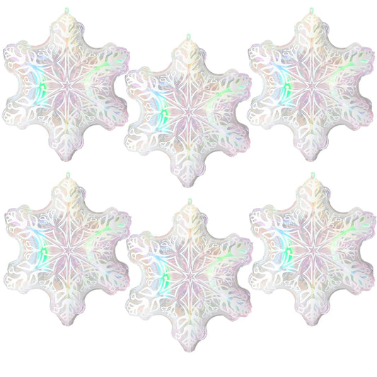 6pcs 24'' Clear Iridescent Snowflake Balloons, Winter Theme Snow Foil Mylar Balloons for Ice Snow Themed Birthday Party Decorations, Winter Wonderland New Year Decorations, Iridescent