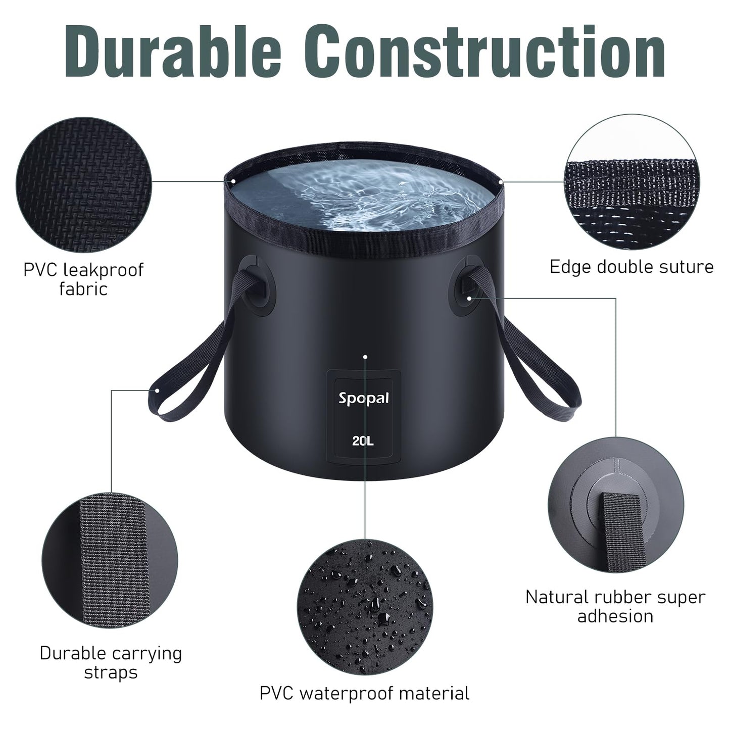 Spopal Portable Camping Shower, [10000mAh Rechargeable], 5-Speed with Collapsible Bucket with Handle 20L, IPX8 Waterproof, LED Display Camp Shower Pump, Perfect for Hiking, Travel, Cars & Pets