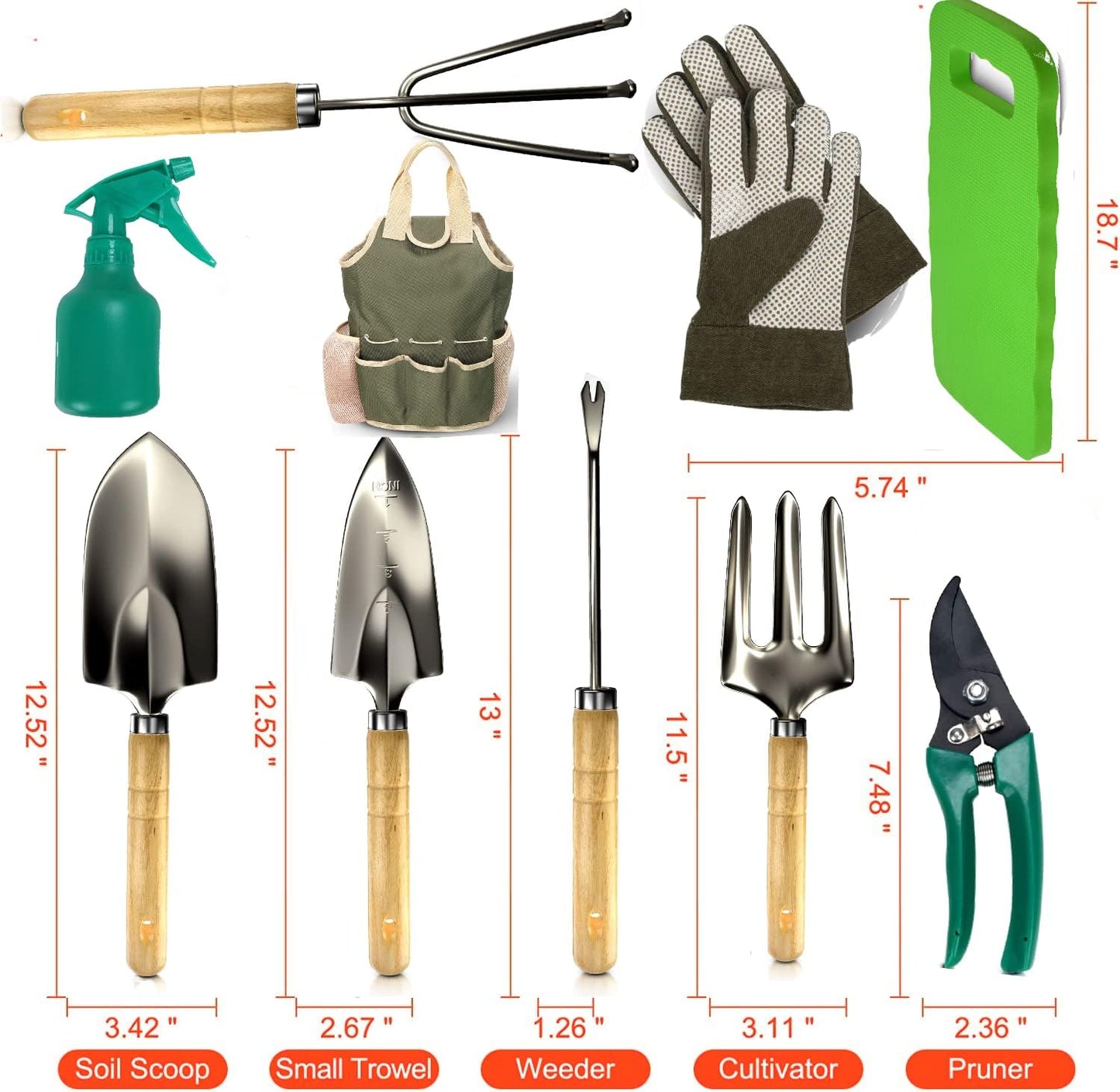Scuddles Premium Gardening Kit for Women – 10 Stainless Steel Tools with Ergonomic Handles, Tote Bag, Kneeling Pad, Shears, Gloves, Rake, Trowel & Shovel – Garden Set for Planting, Pruning & Gifts