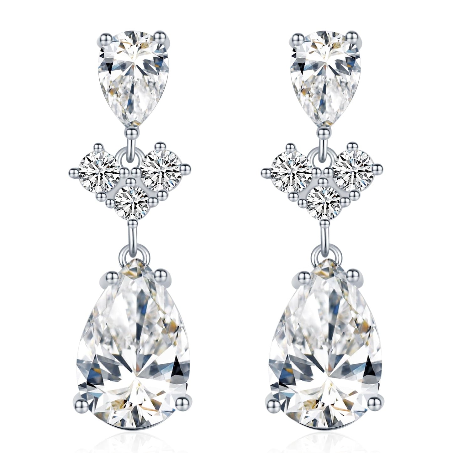 SBLING Cubic Zirconia Teardrop Earrings Wedding Earrings for Brides Bridesmaids, Bridal Dangle Earrings, Teardrop Crystal Drop earrings for Women Jewelry Gifts