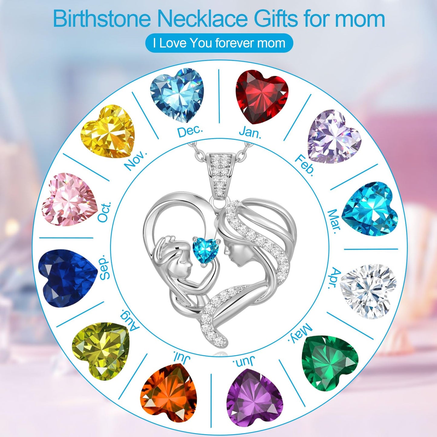 Zifeel Mothers Day Gifts for Mom Wife Her Grandma, S925 Sterling Silver Birthstone Necklaces Jewelry for Women, Mother's Day Love Heart Pendant Necklace for Anniversary Birthday Christmas Day