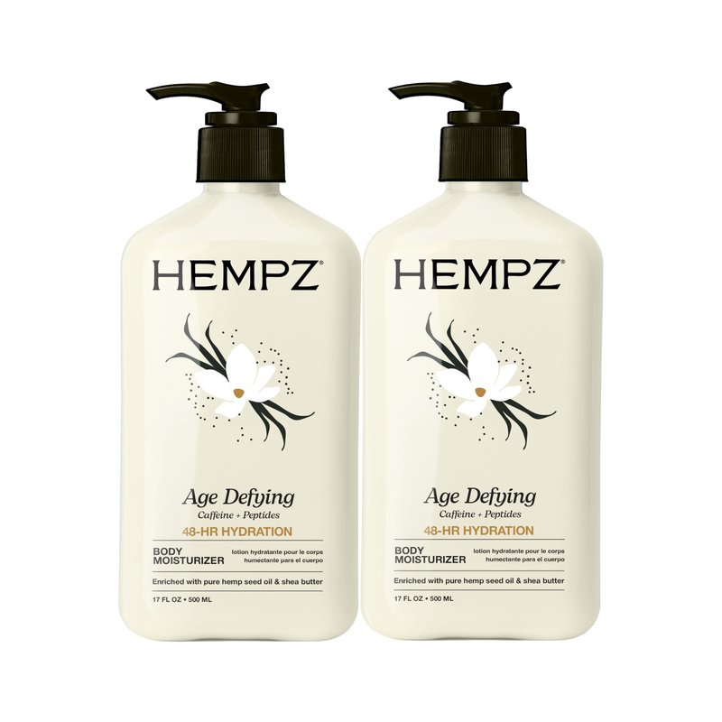 Hempz Age Defying Body Moisturizer, 17 Fl Oz, 2 Pack Bundle - Daily Herbal Moisturizer, Shea Butter Anti-Aging - Body Lotion, Hemp Extract Lotion - Skin Care Products, 100% Pure Organic Hemp Seed Oil