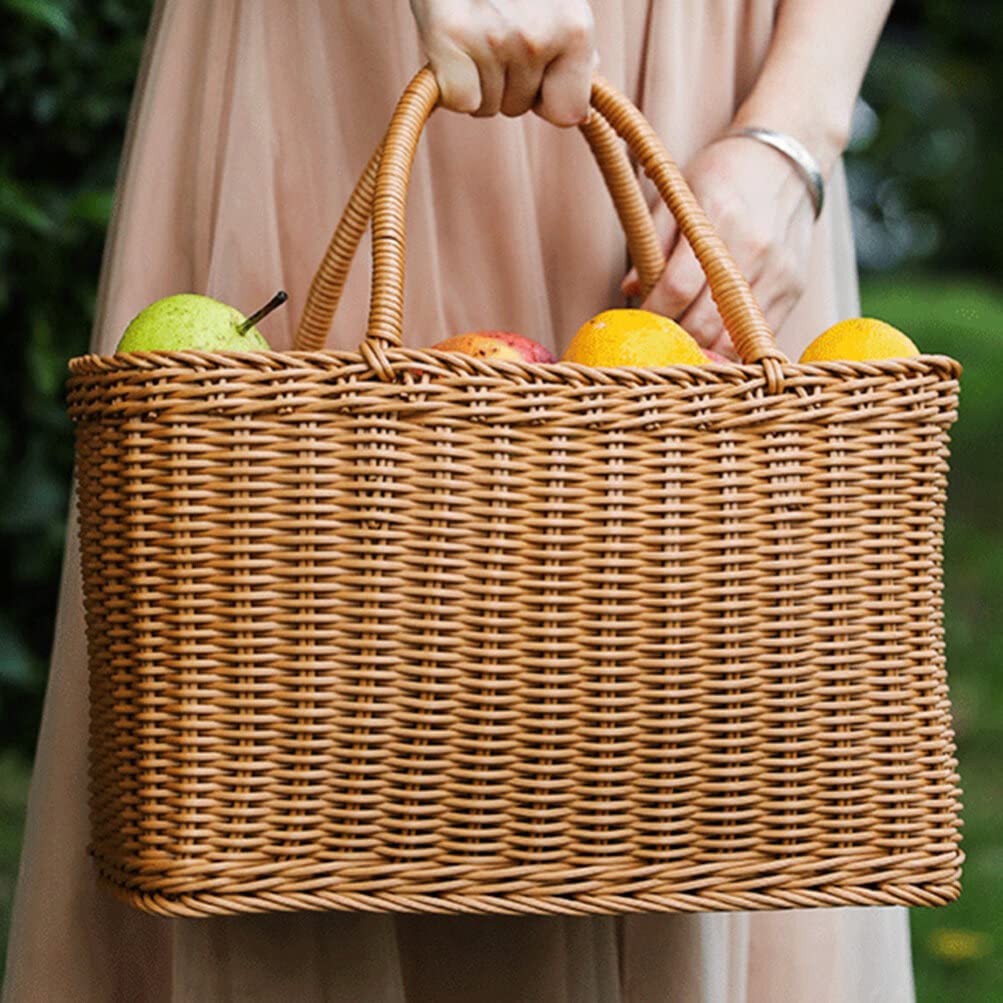 Alipis African Market Basket Oval Woven Straw Basket with Handle Ghana Plant Pot Grocery Bag Beach Tote Shopping Bag Flower Picnic for Toy Storage