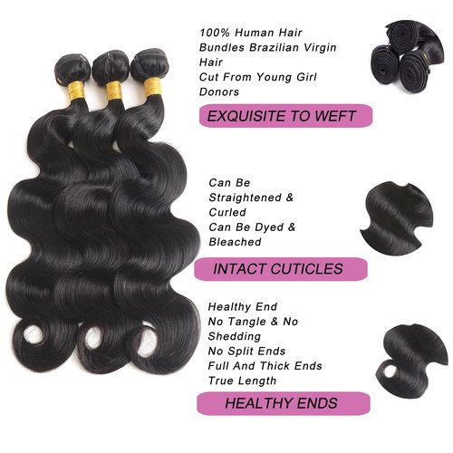 Hoyrhra 14A Human Hair Bundles 14 16 18 20 inch 4 Bundles Human Hair 100% Unprocessed Brazilian Virgin Hair Bundles Deals Quick Weaves Hair Extensions