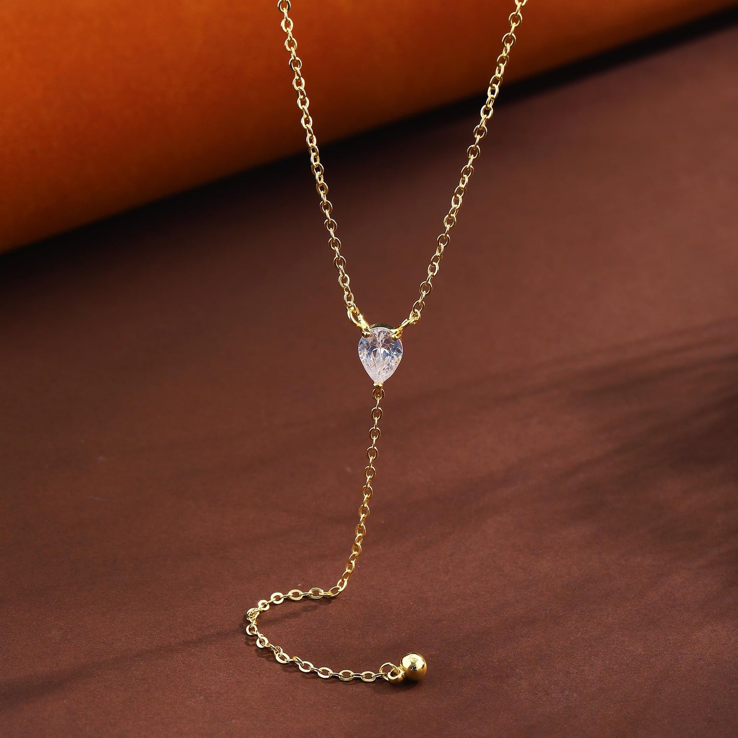 JIKASI Lariat Gold Long Necklaces for Women Trendy, Dainty Drop Long Chain Necklace Trendy 14k Gold Plated CZ Pendant Long Gold Chain Necklaces Simple Wedding Jewelry Gifts