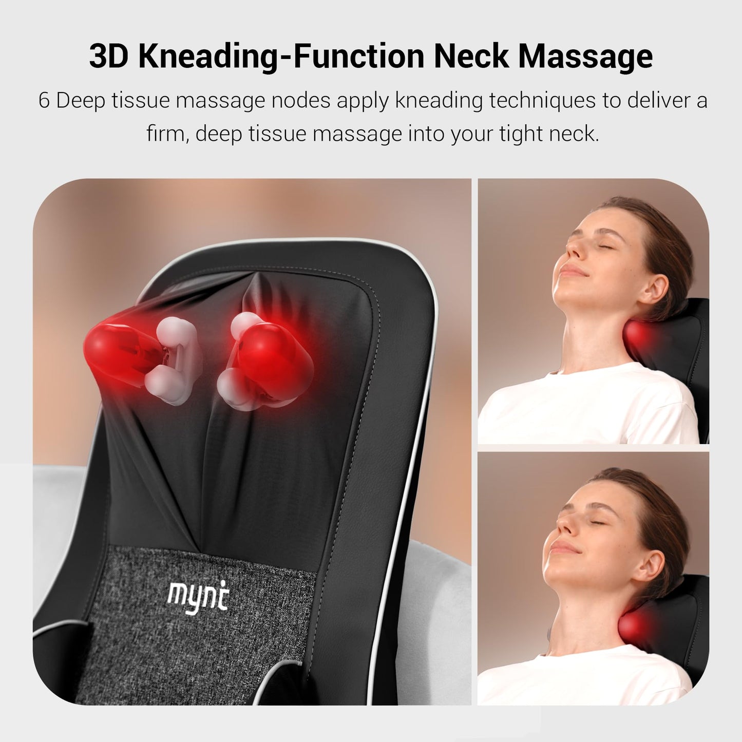 Mynt FSA Eligible HSA Approved Shiatsu Neck and Back Massager for Chair with 10 Deep Kneading Nodes, 2D & 3D Back Massage with Heat, Portable Spot Massage Chair Pad (Black)