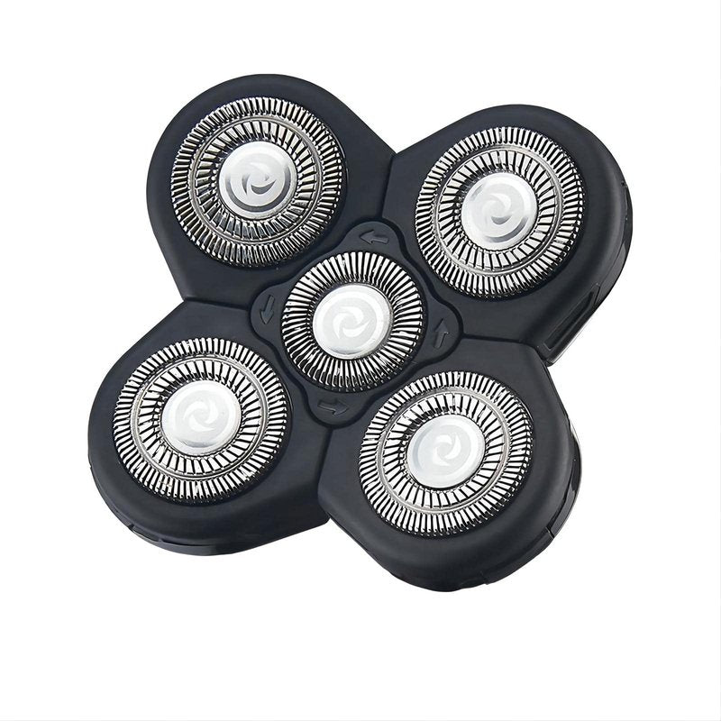 Men Electric Shavers Replacement Heads 5 in 1 Razor Replaceable Alternate Floating Washable Blade Trimmers Head (Black-2pcs)