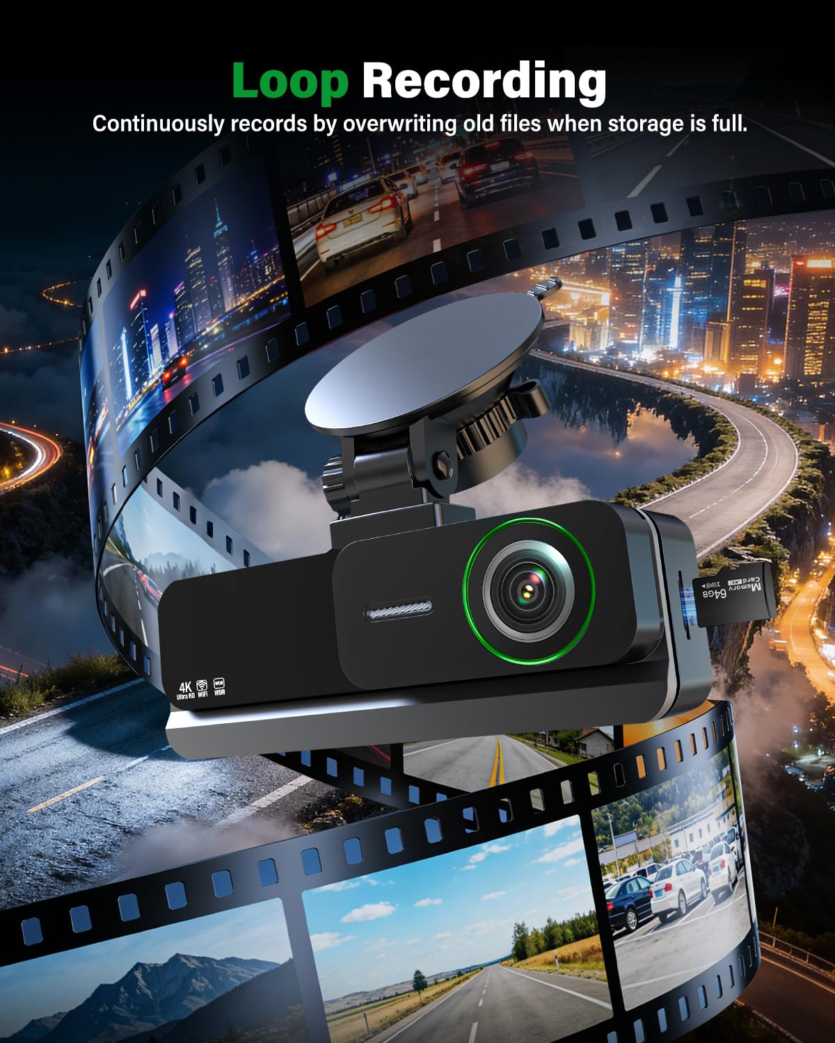 Nymzview 4K+2.5K+2.5K 3 Channel Dash Cam - Front/Rear/Inside - 5.8GHz WiFi 6 Dashcam with IR Night Vision, 64GB Card, 24H Parking Mode, G-Sensor - Car Dash Cam for Rideshare & Taxi