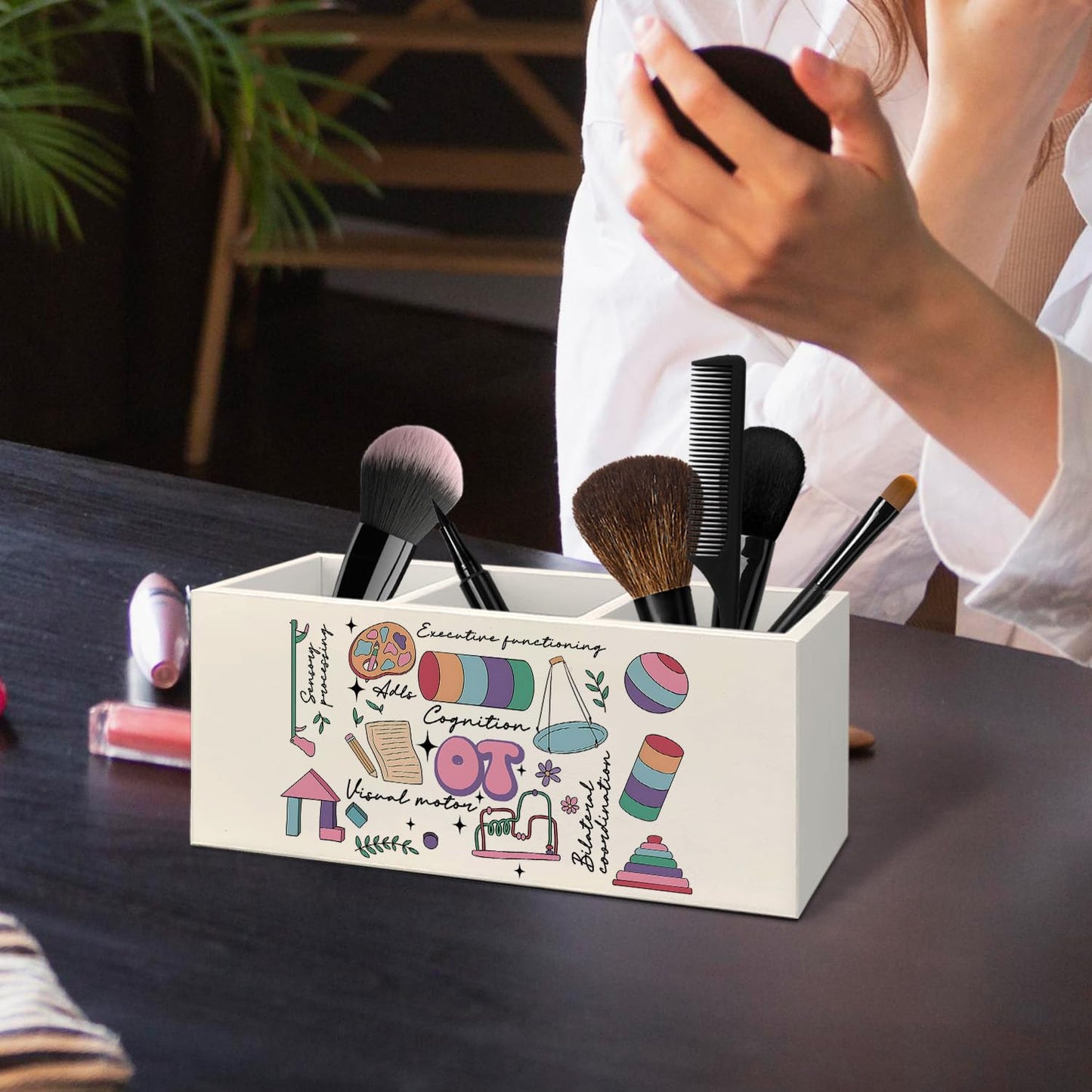 KBRCT Occupational Therapy Gifts Pen Holder for Desk, OT Gifts Wooden Box Sign Desk Decor for Office Home Decoration, Occupational Therapist Gift Pencil Organizer, Therapy Office Decor