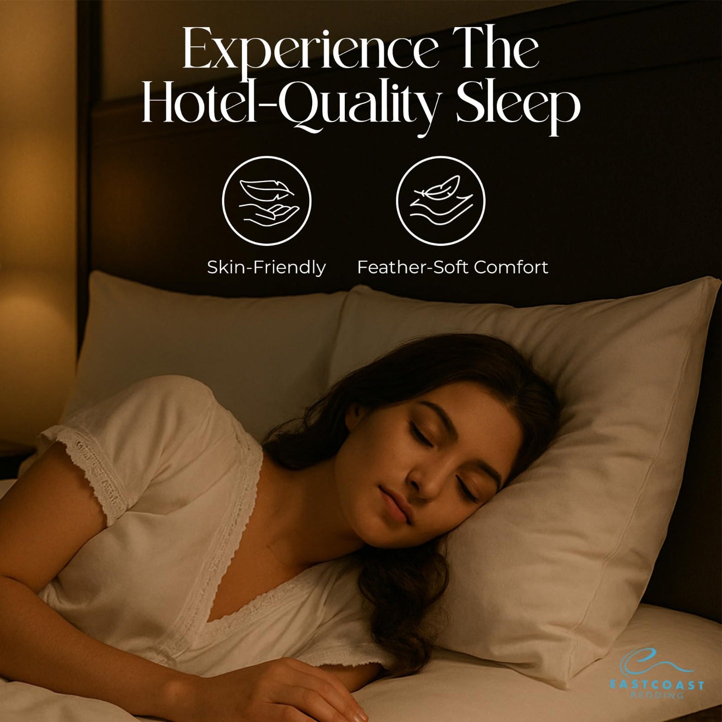 East Coast Bedding Cozy Dream Goose Feather and Down Pillows - RDS Certified, 100% Cotton Cover, Hotel Collection, Bed Sleeping, Medium Support, Queen 2 Pack