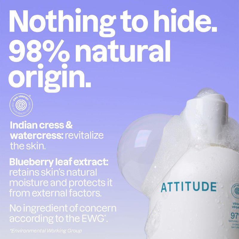 Attitude Bubble Bath, EWG Verified, Plant and Mineral-Based, Dermatologically Tested, Vegan Body Care Products, Extra Gentle, Unscented, 16 Fl Oz