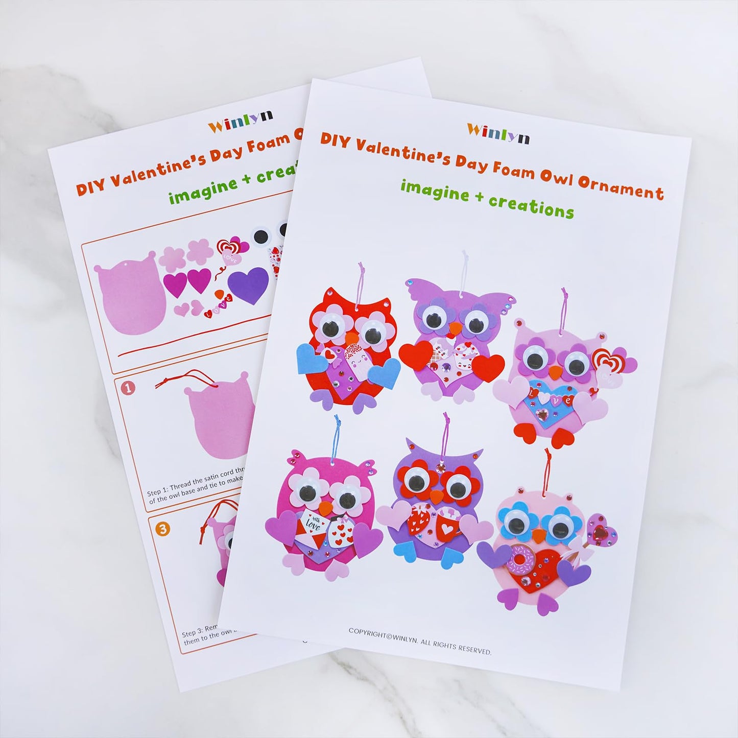 Winlyn 24 Sets Valentine's Day Craft Kits Heart Crafts DIY Owl Ornaments Decorations Art Sets Foam Owl Heart Stickers for Kids Party Classroom Activities Gift Exchange
