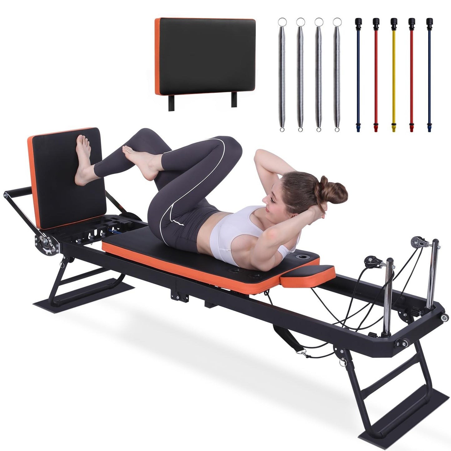 Ntoaujao Pilates Reformer, Foldable Pilates Machine for Home Gym Workout with 4 Springs & 5 Cords, fit for Beginners & Advanced Users, Up to 300 LBS (with Jumpboard)