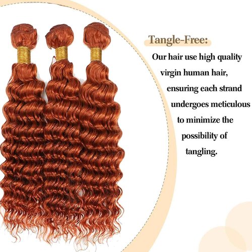 Habiliana Bundles Human Hair 18 20 22 Inch Deep Wave Orange Ginger Bundles 11A Unprocessed Brazilian Virgin Quick Weave Hair Extensions for Black Women