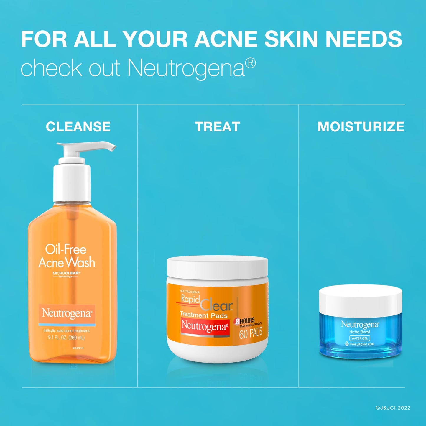 Neutrogena Oil-Free Acne Wash, Acne Fighting Facial Cleanser with Salicylic Acid Medicine, Acne Treatment for Face, Non-Comedogenic, Residue-Free, 9.1 fl oz Pump Bottles, 3 Pack