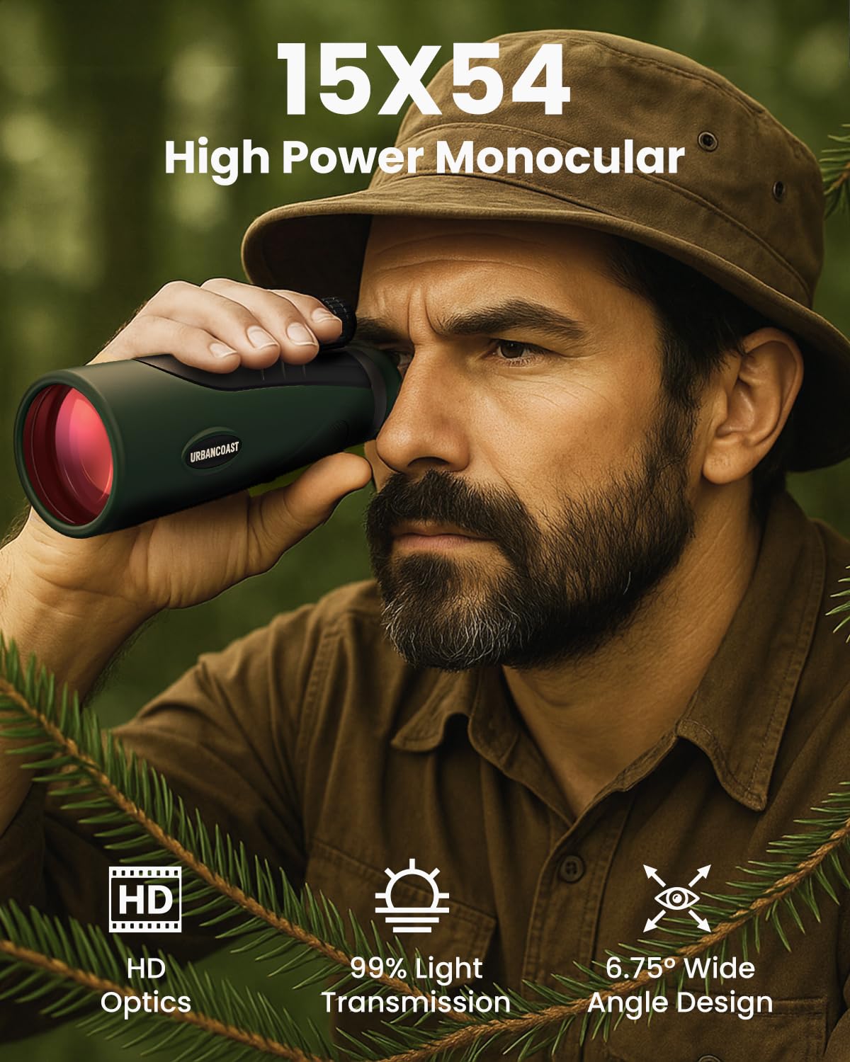 15X54 Monocular Telescope for Adults High Powered – Waterproof, BAK4 Prism, FMC Lens, Compact Spotting Scope for Bird Watching, Hunting Gear, Hiking Accessories, Travel & Camping Gifts