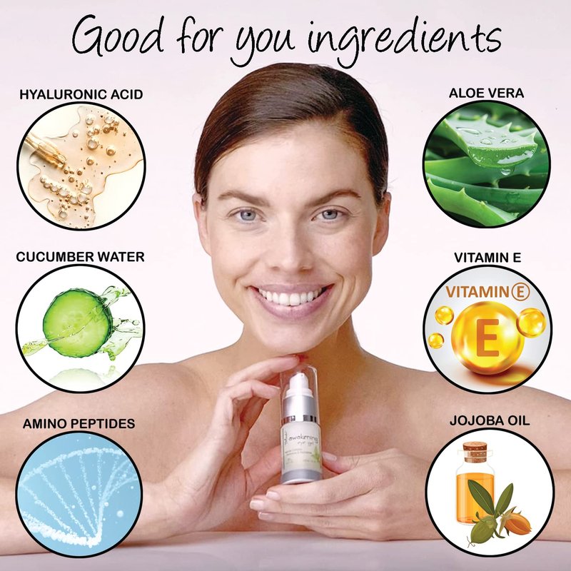 Deluvia Daily Under Eye Gel - Reduces the Appearance of Puffiness, Wrinkles, Fine Lines, Bags, Dry, Crepe Skin - Organic Aloe, Vitamin E, Hyaluronic Acid - Firming Moisturizing..