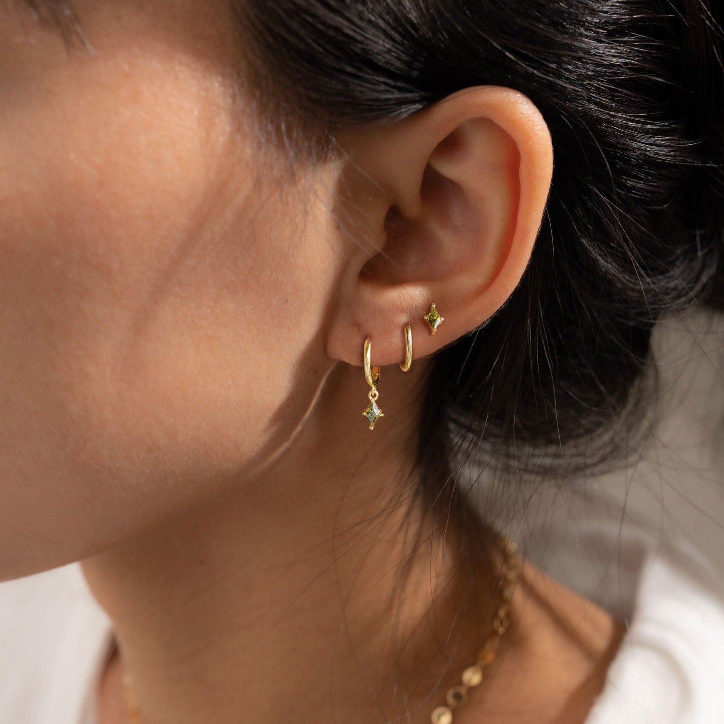 SELFROSE Dainty Gold Earrings for Women,Cute Hoop Huggie Earring 14K Gold Plated Green Trendy Small Cartilage Earring Set Hypoallergenic Drop Dangle Earrings Womens Jewelry