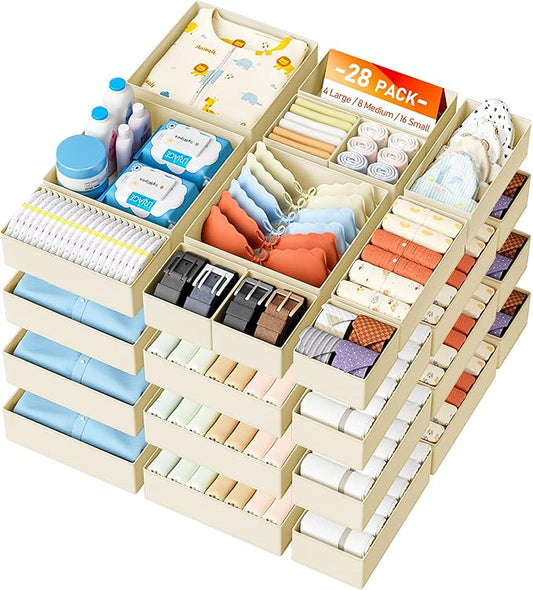 DIMJ Drawer Organizer Clothes- 26 Pack Baby Dresser Organizer for Nursery, Small Fabric Closet Drawer Organizer Bins for Underwears Socks, Foldable Storage Dividers Organization for Bedroom