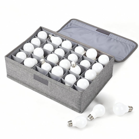 Acellegic 1 Pcs Light Bulb Organizer Storage Box Ornament Storage with 30 Dividers Foldable Bulbs Organizer with Lid Sturdy PP Board Fits Various Standard Dustproof Fabric Case for Home Vbs (Grey)