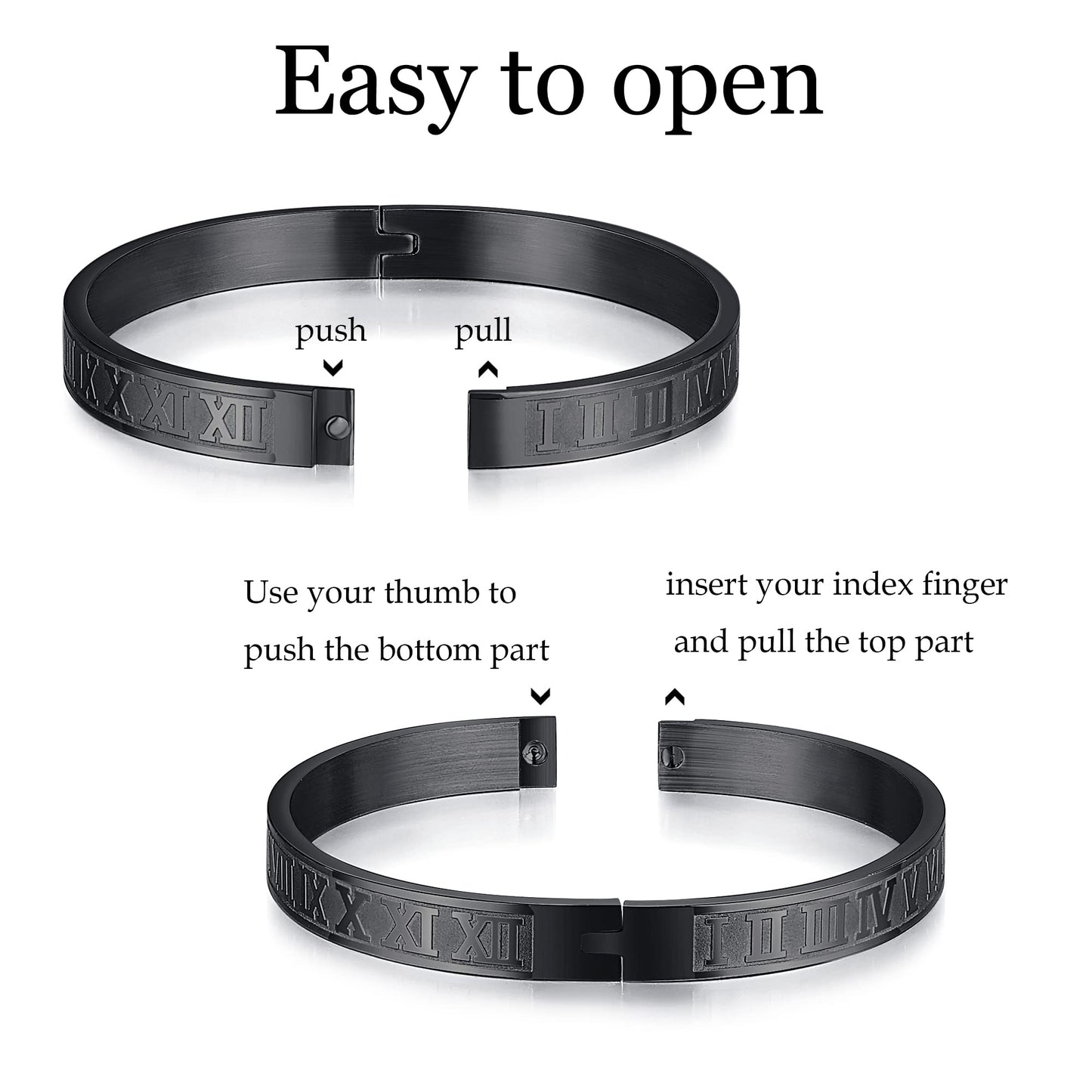 WFYOU 3PCS Stainless Steel Bracelets for Men Gold Roman Numeral Bangle Bracelet Twisted Cable Bracelet Adjustable Cuff Bracelet Mens Luxury Jewelry Bracelets Gifts(F:Black)