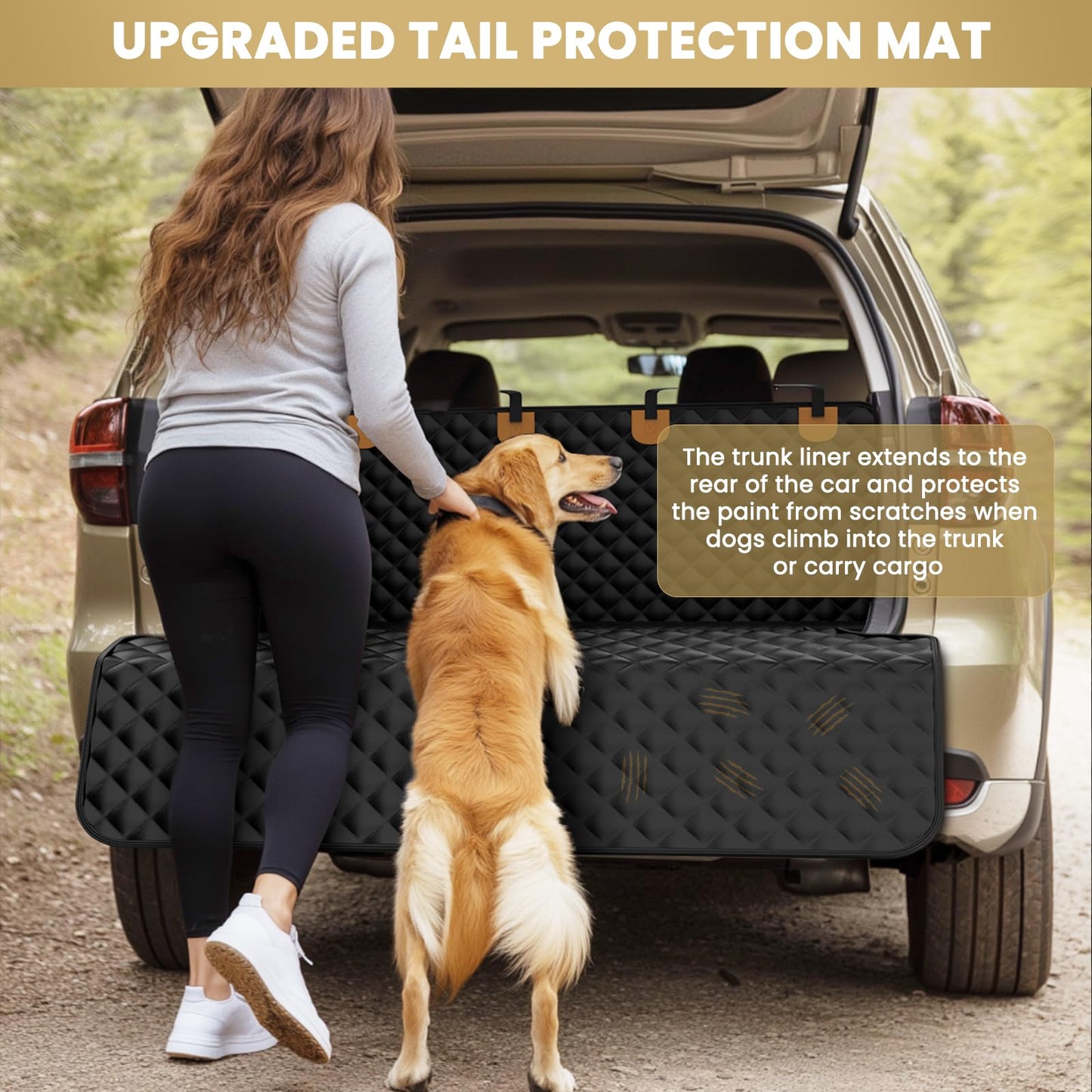 BONTHEE Waterproof SUV Dog Cargo Liner Mat - Heavy Duty Pet Seat Cover for SUV Sedan Van, Non-Slip Back Trunk Protector with Bumper Guard, Large Universal Fit (Black)