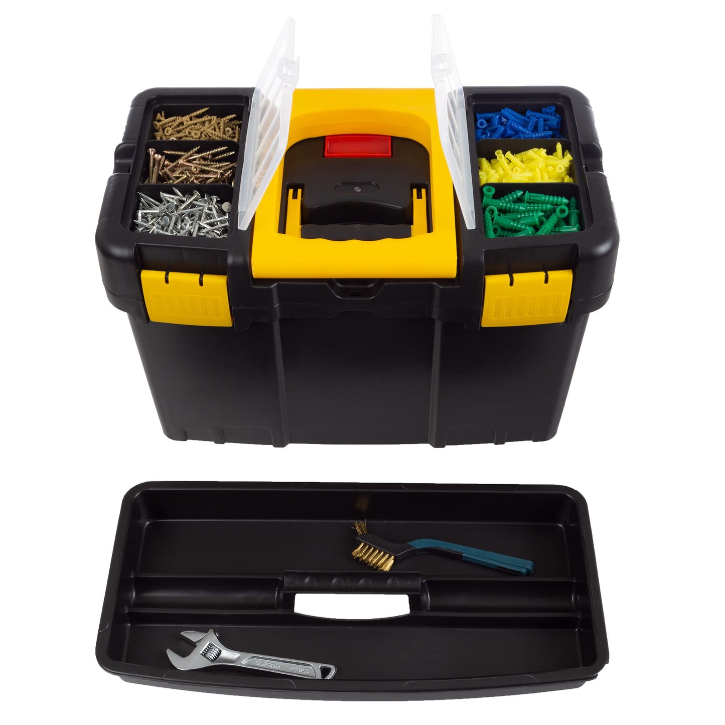 Portable Tool Box with Wheels - Stackable 2-in-1 Tool Chest with Fold-Down Comfort Handles, Tough Latches, and Removable Storage Trays by Stalwart