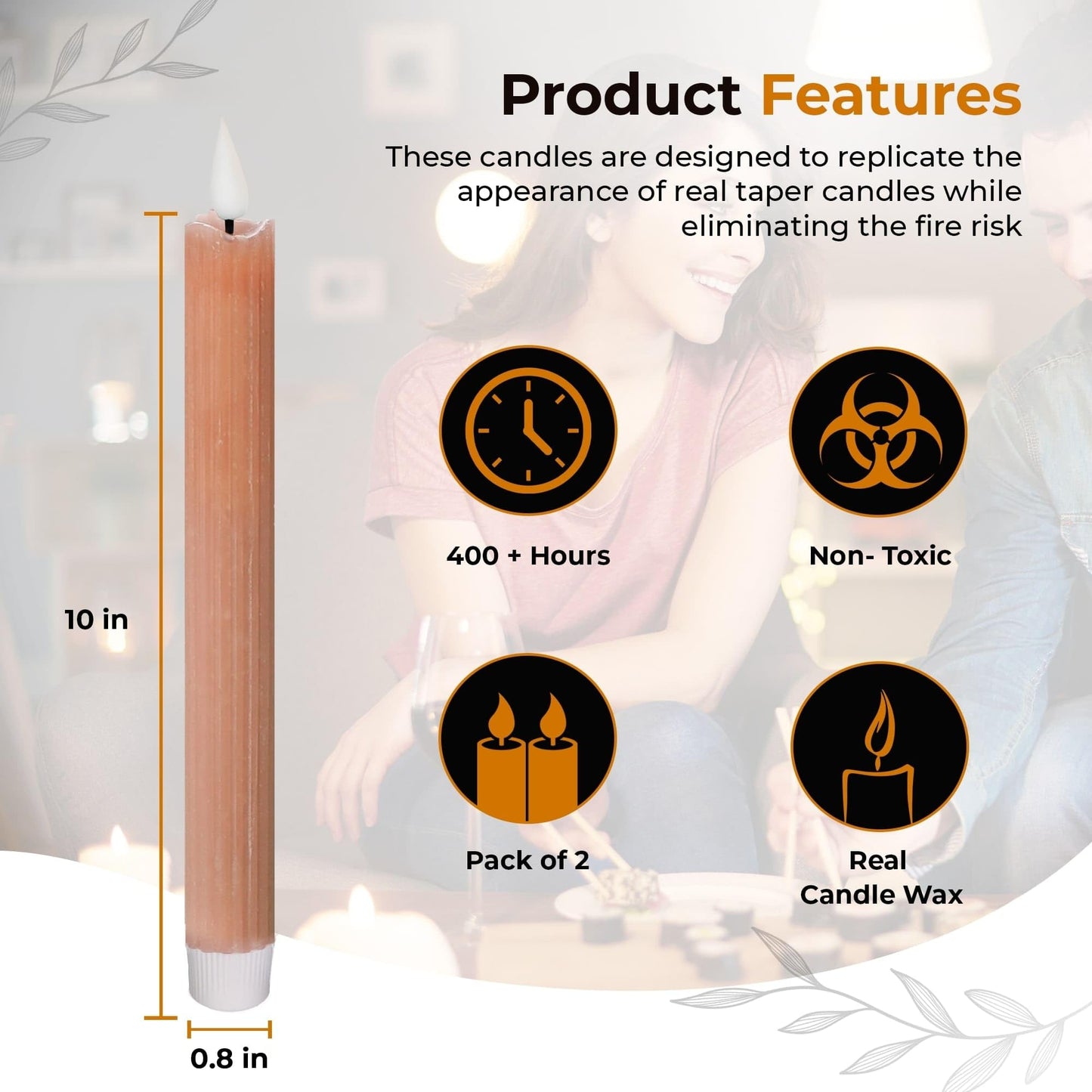 comforder Flameless Taper Candles – Flickering LED Flame with 6H Timer – Real Wax, Ribbed Design – Battery Operated Set of 2 – 10" Tall (Mauve)"