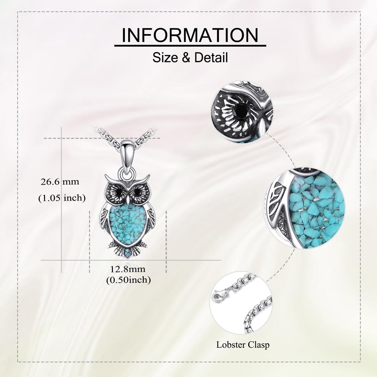 HKPATOP Owl Necklace 925 Sterling Silver Turquoise Owl Pendant Jewellery Gifts for Women Animal Lovers