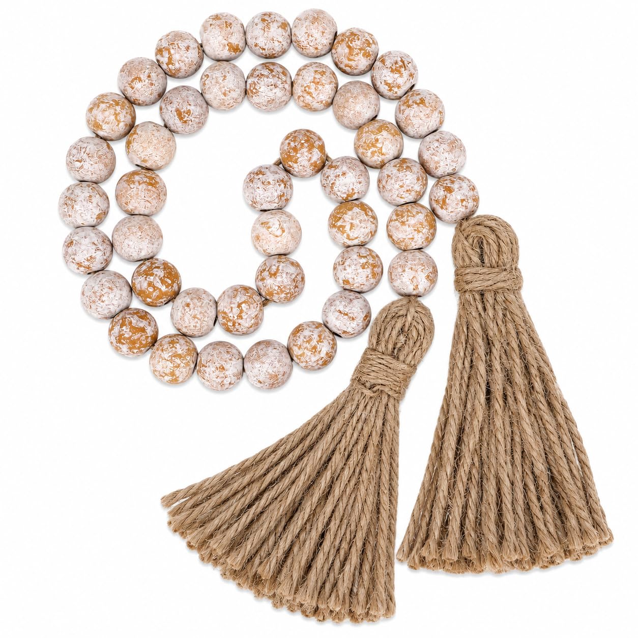 IMIKEYA Wooden Beads Garland: Farmhouse Wood Bead Garland with Tassels Boho Wall Hanging for Home Decor Tiered Tray Rustic Wood Prayer for Coffee Table Decor