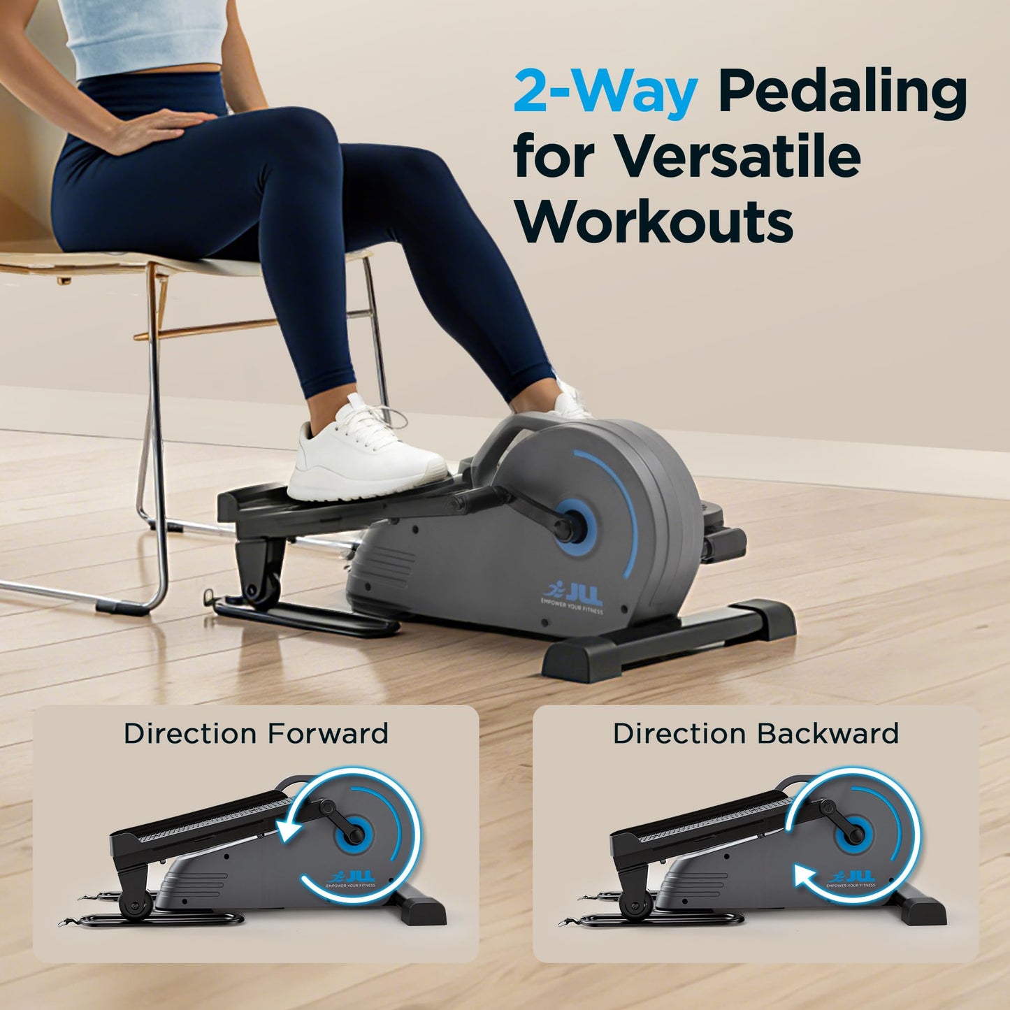 JLL Elliptical Exercise Machine Portable Stand Up with Resistance Bands, Compact Under Desk Pedal Exerciser & Trainer for Home Office, Quiet Magnetic 8-Level Resistance, Free Smart Fitness App