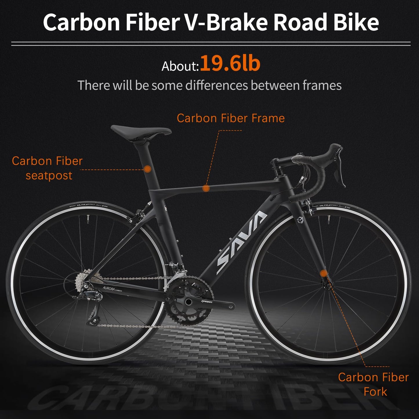 SAVADECK Carbon Road Bike with Shimano SORA R3000 18 Speed Derailleur System,Racing Bicycle with Carbon Fiber Frame Carbon Fork and Double V Brake for Adult.(Black 47cm)